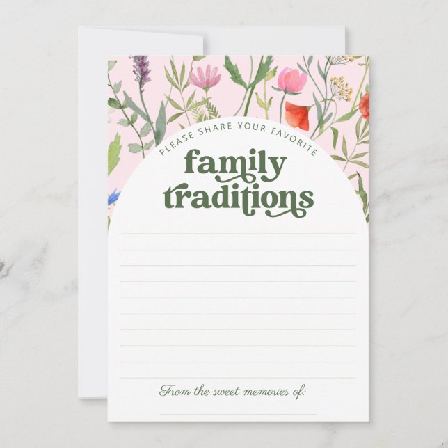 Wildflower Pink Baby Shower Family Traditions Card (Front)