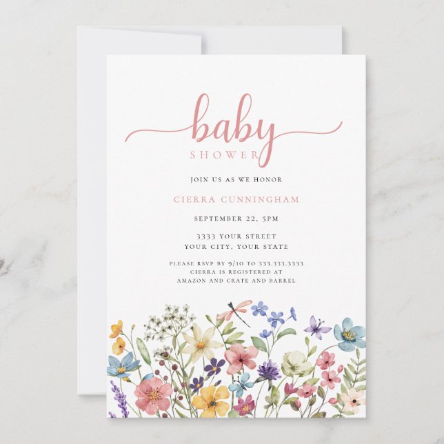 Wildflower Pink Baby Shower Invitation (Front)