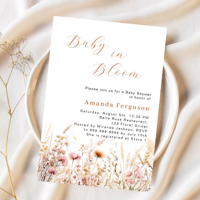 Wildflower pink beige bloom Baby Shower Invitation (Creator Uploaded)