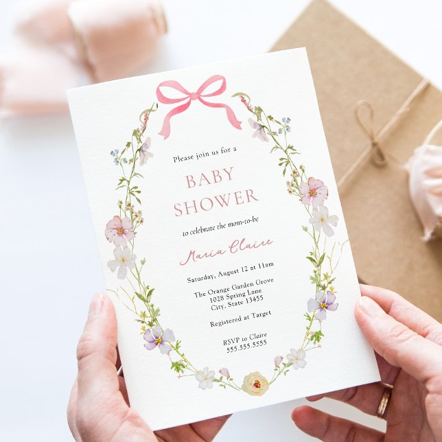 Wildflower Pink Bow Baby Shower Invitation (Creator Uploaded)