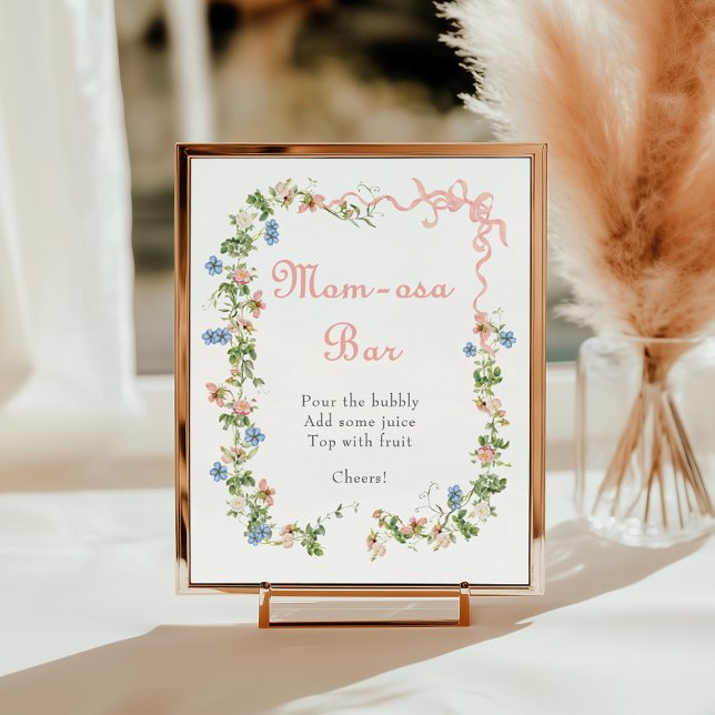 Wildflower Pink Bow Baby Shower Momosa Bar Poster (Creator Uploaded)