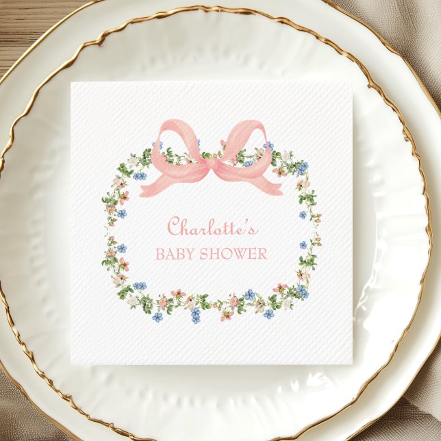 Wildflower Pink Bow Baby Shower Napkin (Creator Uploaded)