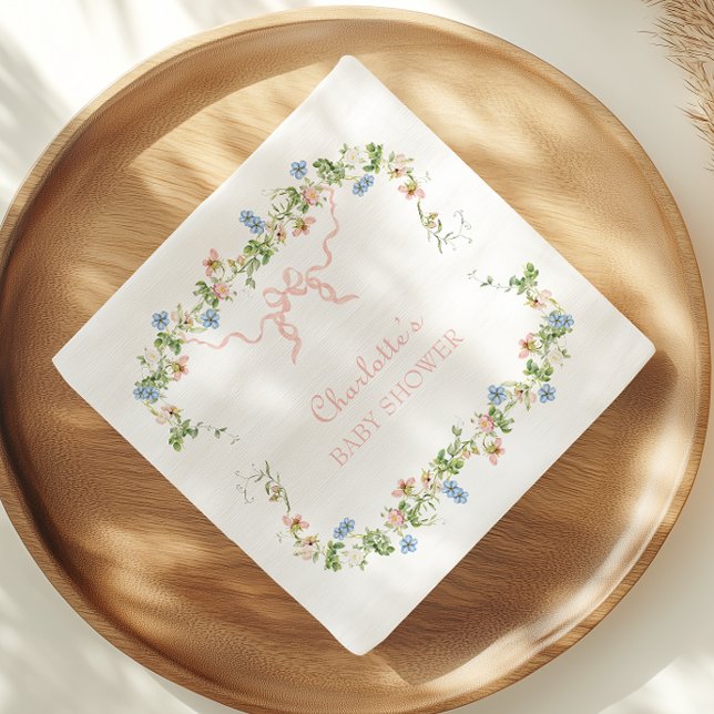 Wildflower Pink Bow Baby Shower Napkin (Creator Uploaded)