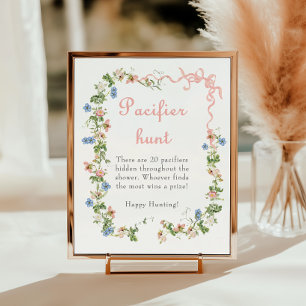 Wildflower Pink Bow Baby Shower Pacifier Hunt Poster