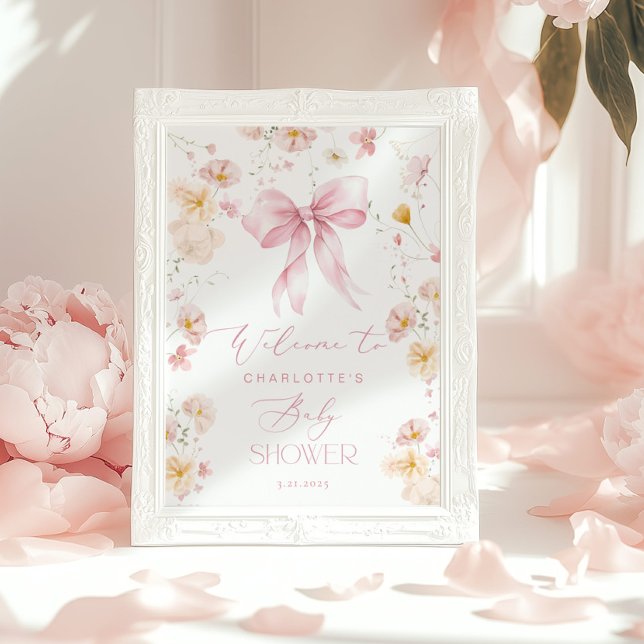 Wildflower Pink Bow Baby Shower Welcome Poster (Creator Uploaded)