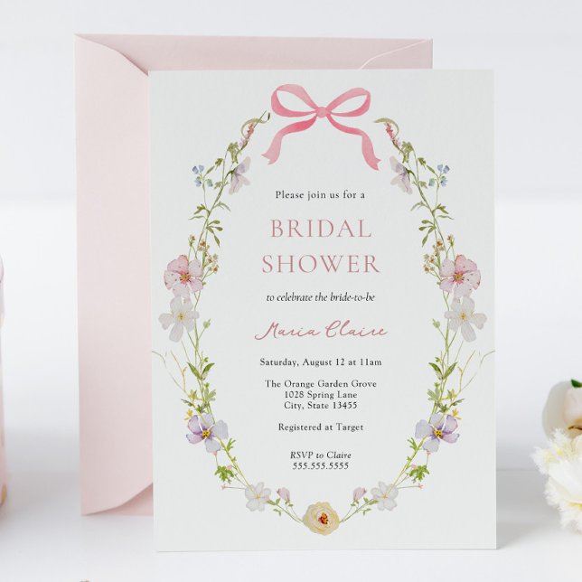 Wildflower Pink Bow Bridal Shower Invitation (Creator Uploaded)