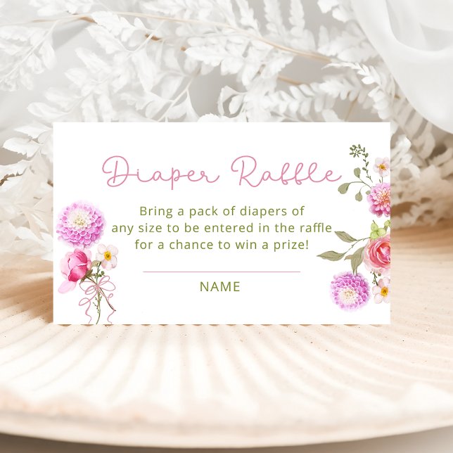 Wildflower Pink Bow Diaper Raffle Ticket Enclosure Card (Creator Uploaded)