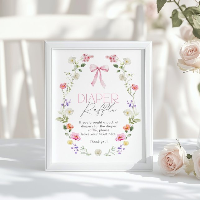 Wildflower Pink bow elegant Diaper Raffle Poster (Creator Uploaded)