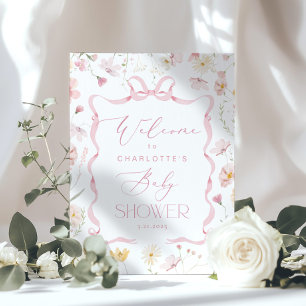 Wildflower Pink Bow frame Baby shower Welcome Poster