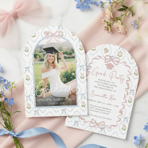Wildflower Pink Bow Graduation Invitation