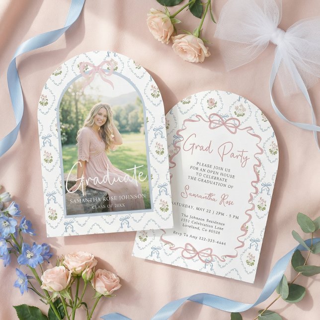 Wildflower Pink Bow Graduation Invitation (Creator Uploaded)