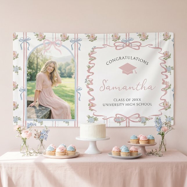 Wildflower Pink Bow Graduation Party  Banner (Creator Uploaded)