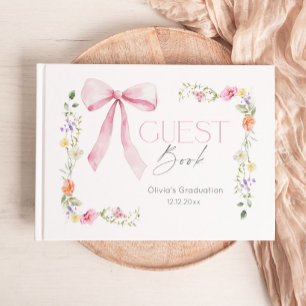 Wildflower Pink Bow Graduation party Guest Book