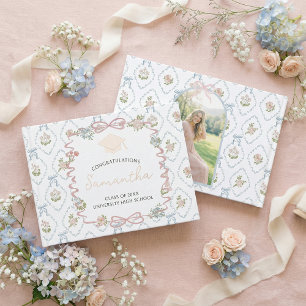 Wildflower Pink Bow Graduation Party  Guest Book