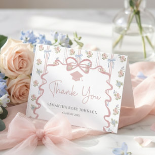 Wildflower Pink Bow Graduation Thank You Card