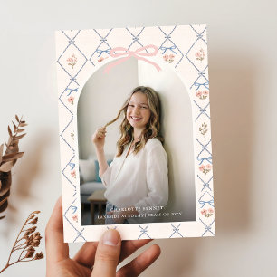 Wildflower Pink Bow Photo Grad Party Invitation Postcard