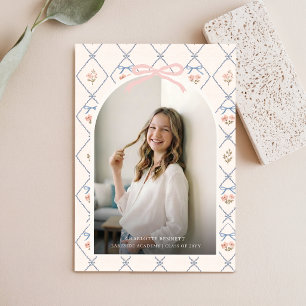 Wildflower Pink Bow Photo Graduation Announcement Postcard