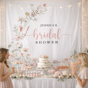 Wildflower Pink Bridal Shower Backdrop Decor Tapestry