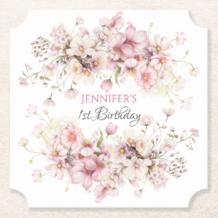 Wildflower pink Fairy Floral Paper Coasters