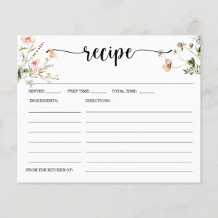 Wildflower Pink Floral Bridal Shower Recipe Card