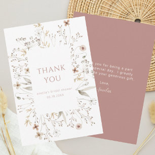 Wildflower Pink Floral Frame Bridal Shower Thank You Card