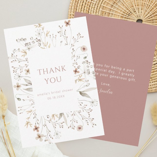 Wildflower Pink Floral Frame Bridal Shower Thank You Card (Creator Uploaded)