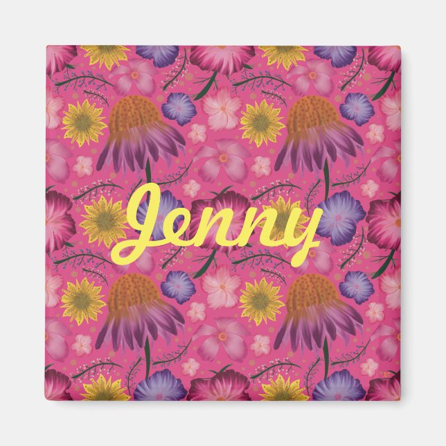 Wildflower Pink Floral Personalised  Magnet (Front)