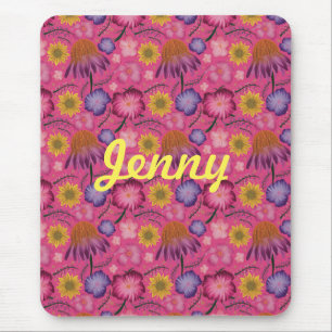 Wildflower Pink Floral Personalised Mouse Pad