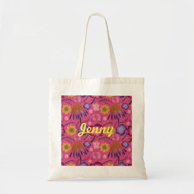 Wildflower Pink Floral Personalised Tote Bag (Front)