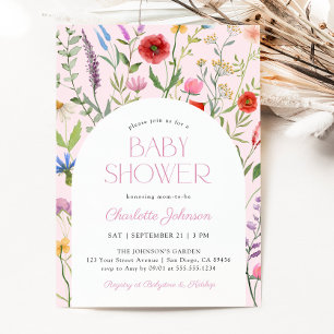 Wildflower Pink Girl Baby Shower Invitation