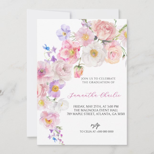 Wildflower Pink Graduation Invitation (Front)