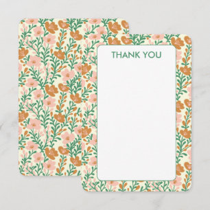 Wildflower Pink Green Blooms Elegant Floral Custom Thank You Card