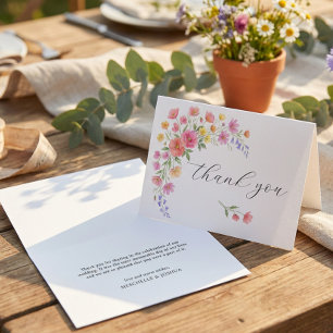 Wildflower Pink Orange Floral Wedding Thank You Card
