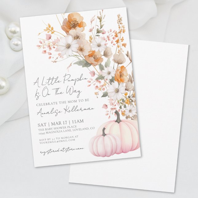 Wildflower Pink Pumpkin Baby Shower Invitation (Wildflower Pink Pumpkin Baby Shower Invitation )