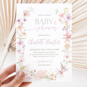 Wildflower Pink Purple Floral Baby Shower Invitation