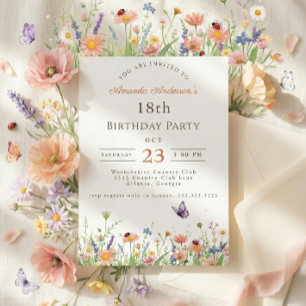 Wildflower Pink Purple Garden Party 18th Birthday Invitation