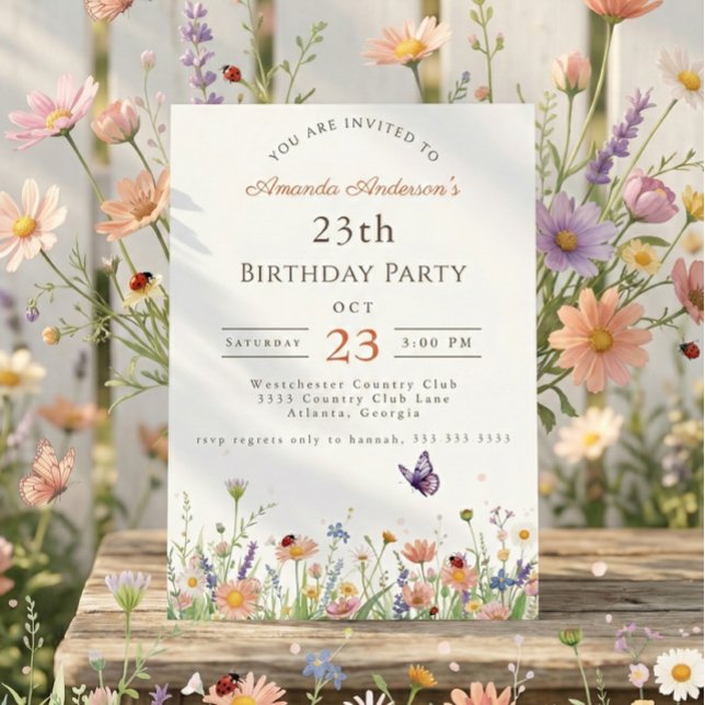 Wildflower Pink Purple Garden Party 23th Birthday Invitation (Creator Uploaded)