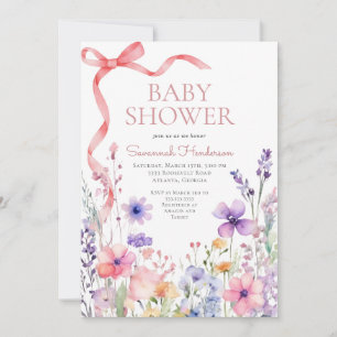 Wildflower Pink Ribbon Baby Shower Invitation