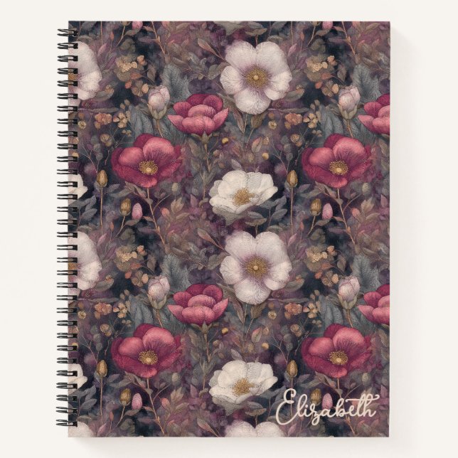 Wildflower Pink Rose Garden Personalized  Notebook (Front)