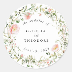 Wildflower Pink Watercolor Wedding Favour Thank Yo Classic Round Sticker