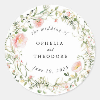 Wildflower Pink Watercolor Wedding Favour Thank Yo Classic Round Sticker