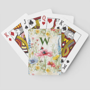 Wildflower Playing Cards with Initial Ladybugs