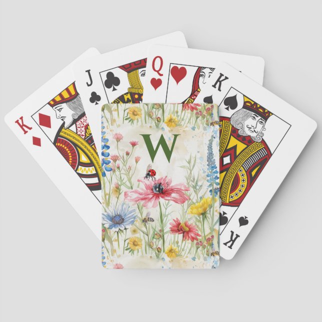 Wildflower  Playing Cards with Initial Ladybugs (Back)