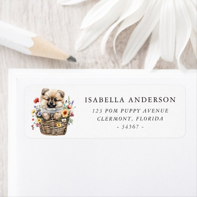 Wildflower Pomeranian Puppy Return Address Label (Insitu)