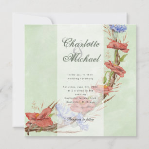 Wildflower poppies cornflower wedding invitation