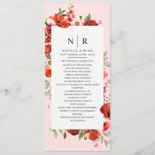 Wildflower Poppies Pink Monogram Wedding Program