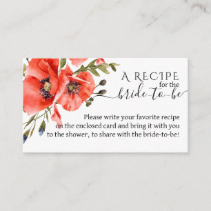 Wildflower poppy minimalist Bridal Shower recipe Enclosure Card
