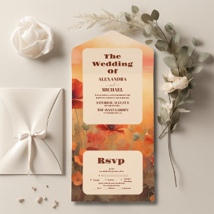 Wildflower poppy minimalist modern wedding all in one invitation
