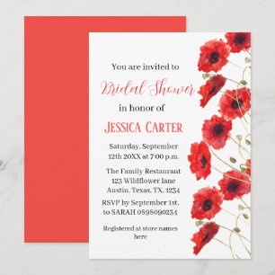 Wildflower Poppy Red Floral Bridal Shower Invitation