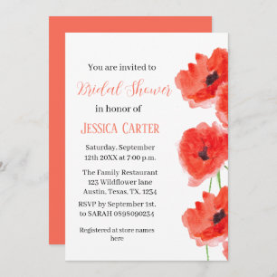 Wildflower Poppy Red Floral Bridal Shower Invitation